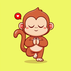 Cute Monkey Meditation Yoga Cartoon