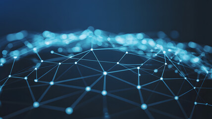 Obraz premium Abstract network with glowing nodes and connecting lines on a dark blue backdrop