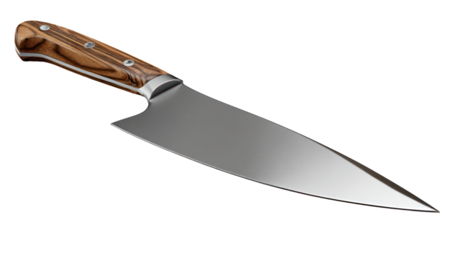 Chef s knife with wooden handle isolated on transparent background - Powered by Adobe