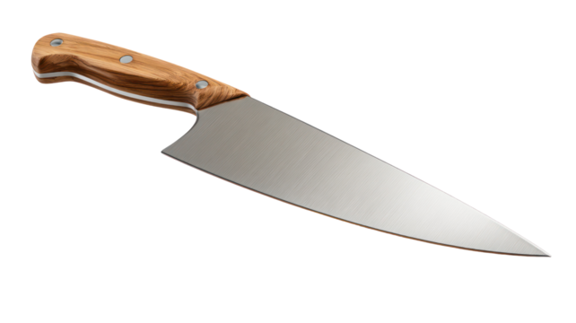 Chef s knife with wooden handle isolated on transparent background