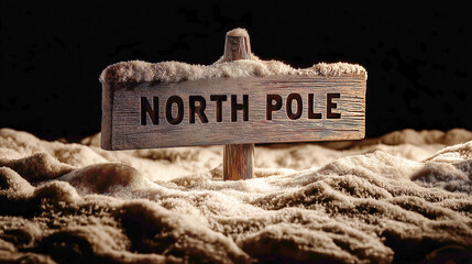 North Pole Sign in Deep Snow with Dark Background