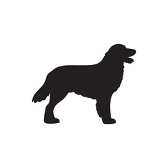 Dog Silhouette in Profile – Black Minimalist Illustration of Standing Canine with Curved Tail and Furry Neck