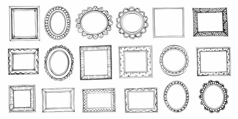 Collection of hand drawn doodle frames and borders in various shapes and styles