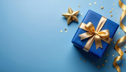 Celebration event gift box festive background decorative content blue environment top view surprise concept for special occasions and holidays