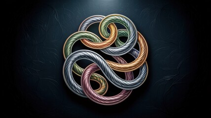 Intricate Celtic Swirl Ornament in Shimmering Gold and Silver Metallic Threads on Dark Background