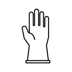 Black and white line drawing of a single hand wearing a protective glove, isolated on