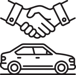 Automotive Dealership Handshake Agreement for New Car Purchase, Outlined Icon Style for Websites and Marketing, Car Sales Agreement Success