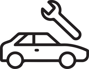 Sleek car repair icon for automotive service promotions, offering a modern design symbolizing vehicle maintenance and garage expertise from a scalable vector graphic