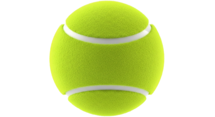 A single bright green tennis ball isolated on a transparent background, representing sports and fitness