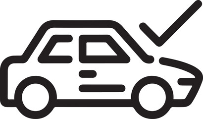 Car inspection complete icon, symbol for approved auto service, vehicle checkup success, certified car, quality guarantee, simple modern line art, transport