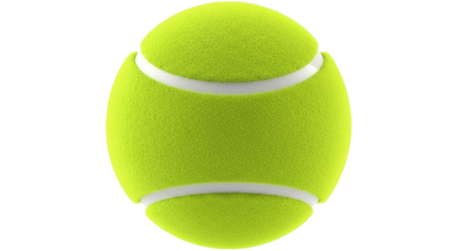 A single bright green tennis ball isolated on a transparent background, representing sports and fitness