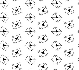 Love letter Valentine's Day seamless pattern. Vector graphic line black and white illustration. Banner, poster, wrapping paper, sticker, print, modern textile design.