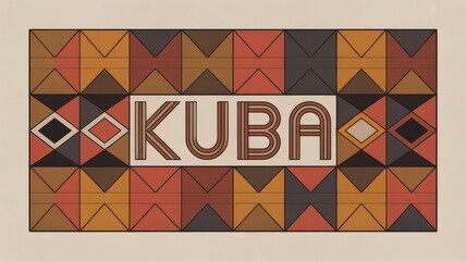 Digital Illustration of African Kuba Cloth Inspired Geometric Grid Pattern in Earthy Tones
