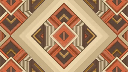 Geometric Abstract Background with Kuba Cloth Inspired Terracotta and Ochre Diamond Motif