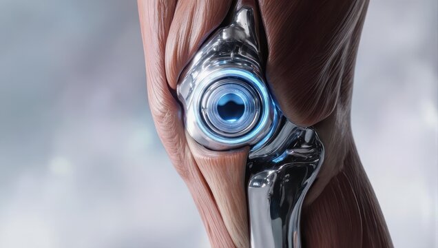 Close-up of a futuristic bionic eye implant in human skin. - Powered by Adobe