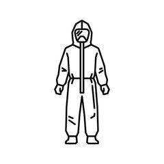 Person wearing protective hazmat suit with hood and goggles isolated on
