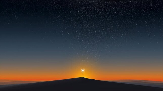 Star of Bethlehem shining over the horizon. Clean, modern, and festive scene with space for text, perfect for Christmas or holiday graphics.
