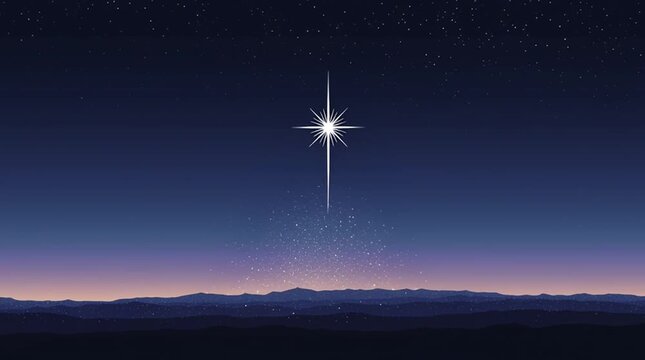 Star of Bethlehem shining over the horizon. Clean, modern, and festive scene with space for text, perfect for Christmas or holiday graphics.