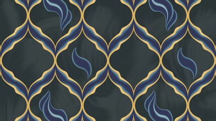 Abstract Ottoman Arabesque Pattern with Flowing Sapphire and Gold Liquid Forms