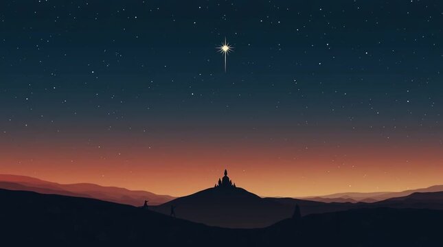 Star of Bethlehem shining over the horizon. Clean, modern, and festive scene with space for text, perfect for Christmas or holiday graphics.