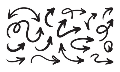 Hand Drawn Doodle Arrows Set Black Brush Stroke Vector