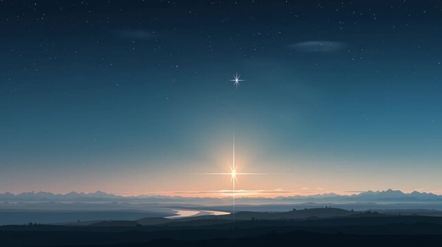 Star of Bethlehem shining over the horizon. Clean, modern, and festive scene with space for text, perfect for Christmas or holiday graphics.