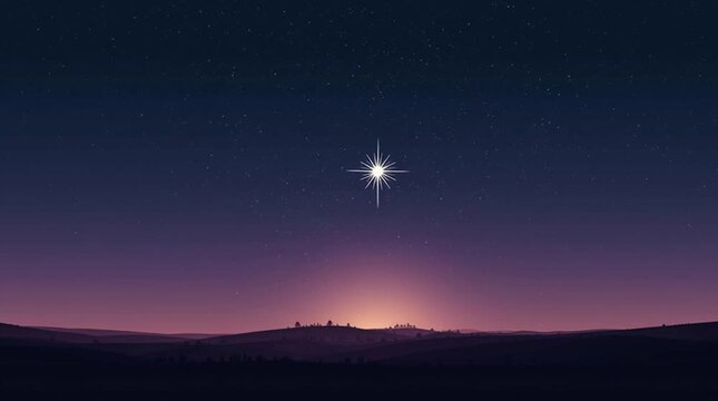 Star of Bethlehem shining over the horizon. Clean, modern, and festive scene with space for text, perfect for Christmas or holiday graphics.