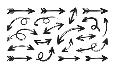 Hand Drawn Doodle Arrows Set Black Brush Stroke Vector