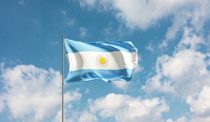 Flag Argentina against cloudy sky. Country, nation, union, banner, government, Argentine culture,...