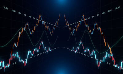Stock exchange chart, ticker stock market price information. Investment, market data, trading, risk, graph, strategy. 3D illustration