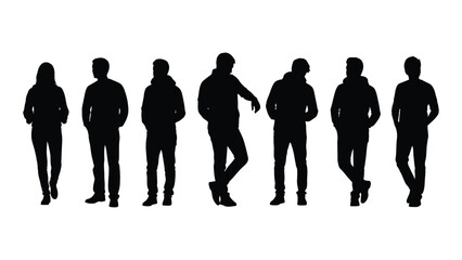 Standing people silhouettes collection isolated on white background, Vector