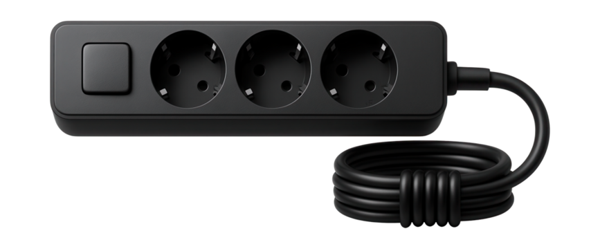 Corded extension with a switch and management system, perfect for a neat home office.