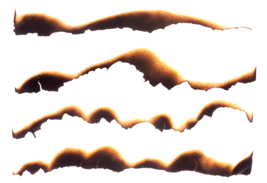 Set of burnt paper edges with smoky gradient and irregular torn shapes with clipping path