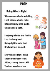 Poem about doing what's right and being kind, promoting integrity, honesty, and empathy in everyday life