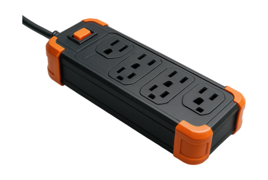 Durable surge protector for workshops, safeguarding power tools from voltage spikes.