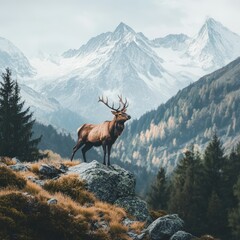 Natural wildlife scene capturing strength, grace, and the raw beauty of high mountains