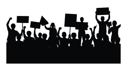Protest crowd silhouette isolated on white background, Vector