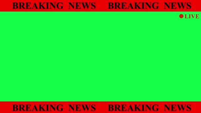 Breaking news banner animation,News lower third background overlay template with green screen, TV broadcast style animation for breaking news or live updates .Breaking news lower third 3rd chyron 