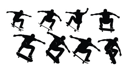 Skateboarder silhouettes vector set isolated on white background, Vector