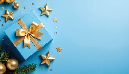 Festive gift box with golden bow and decorations seasonal celebration christmas theme cheerful environment aesthetic view creative concept for holiday inspiration