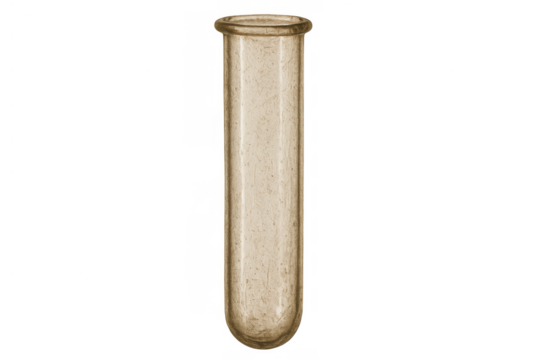 Glass test tube on transparent background used in chemistry laboratory experiments, science, and research