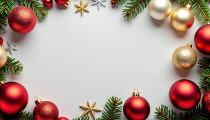 Festive christmas ornament display holiday setting decorative image cheerful environment top-down view seasonal concept for celebration and joy