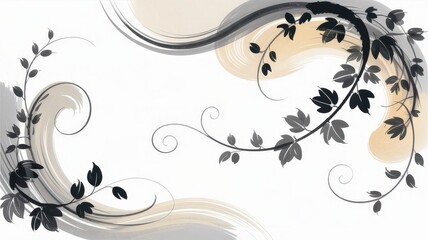 Serene Japanese Ink Wash Background with Flowing Karakusa Vine Motifs and Traditional Brushstrokes