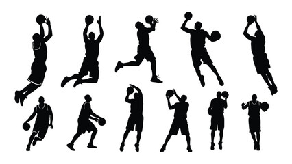 Basketball player silhouettes collection isolated on white background, Vector