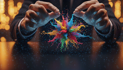 Tangan Memegang Ledakan Warna warni Konsep Kreativitas Dan Inovasi