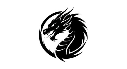 Naklejka premium Stylized black dragon head silhouette with sharp details isolated on white background