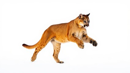 Obraz premium Mountain Lion Pouncing - Wildlife Portrait on White Background