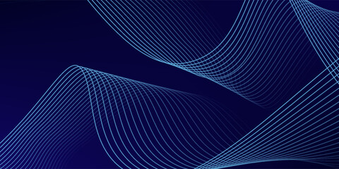 Abstract glowing wave lines on dark blue background. Dynamic wave pattern. Modern flowing wavy lines. Futuristic technology concept. Suit for banner, poster, cover, brochure, flyer, website