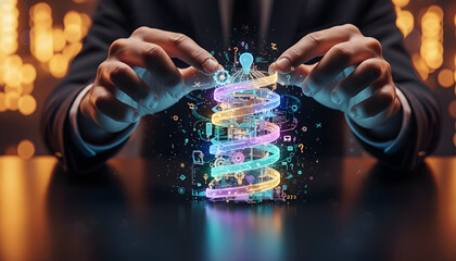 Konsep Teknologi Digital Futuristik Yang Dipegang Dengan Tangan Manusia