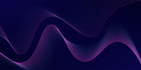 Abstract glowing wave lines on dark blue background. Dynamic wave pattern. Modern flowing wavy lines. Futuristic technology concept. Suit for banner, poster, cover, brochure, flyer, website